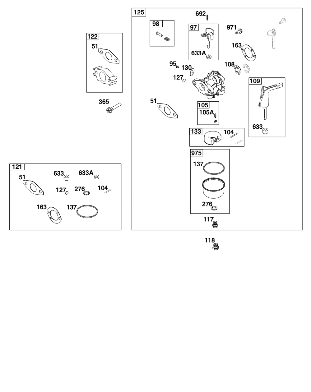 Carburetor Group Diagram and Parts List for 12T102-0061-F8  Briggs and Stratton Engine